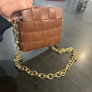 Brown purse with gold chain